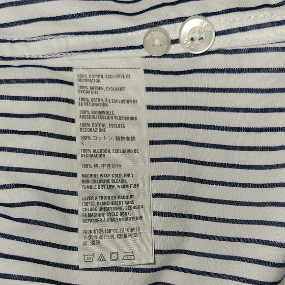 Hollister Men's Striped Shirt - White and Blue. Size XL - Picture 8 of 9